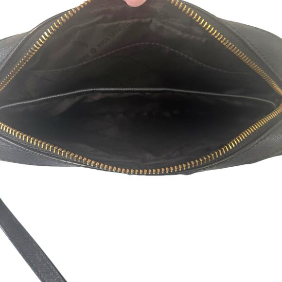 Michael Kors Jet Set Large Saffiano Leather Crossbody Bag Black Gold 35S1GTTC7L - Picture 10 of 16